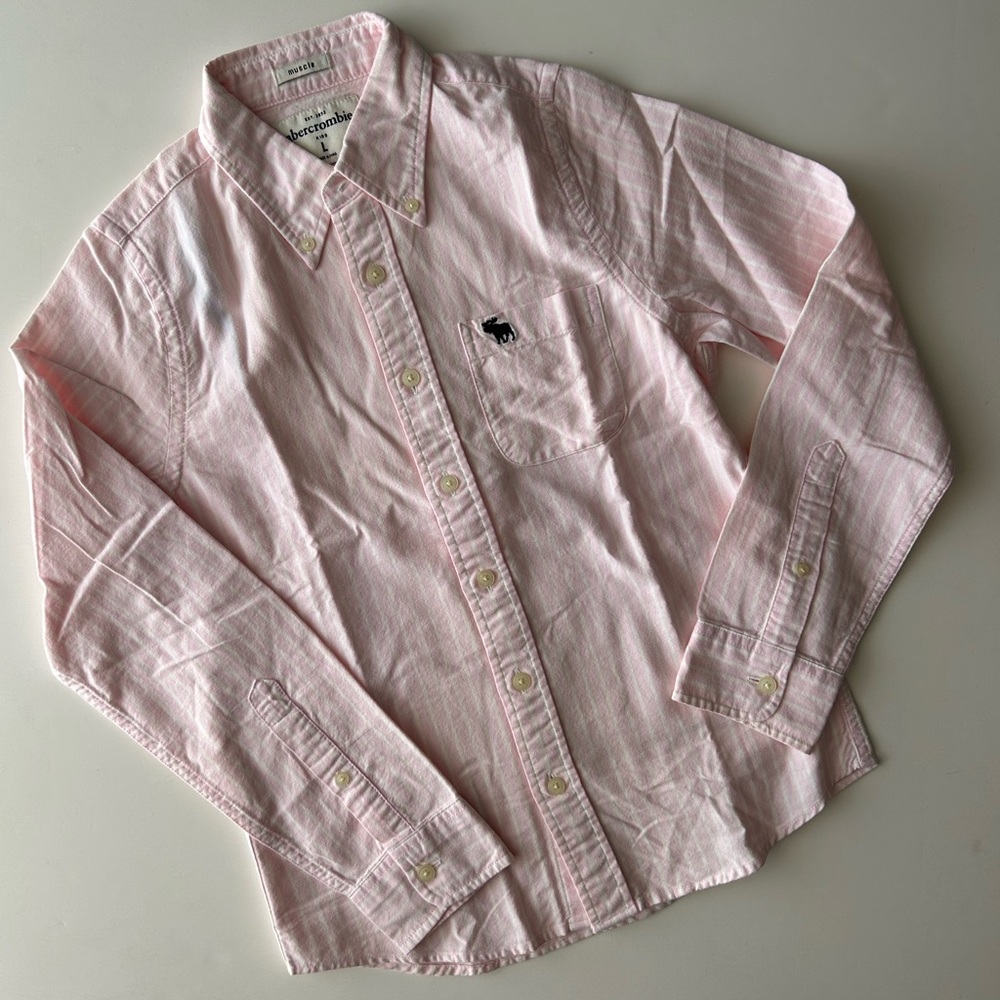Abercrombie Kid’s Muscle Pink and White Button Down Shirt